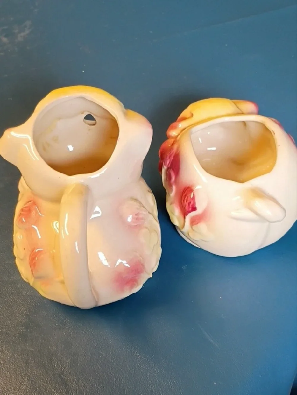 Vintage Smiley Pig Creamer and Sugar Set - Yellow and Pink